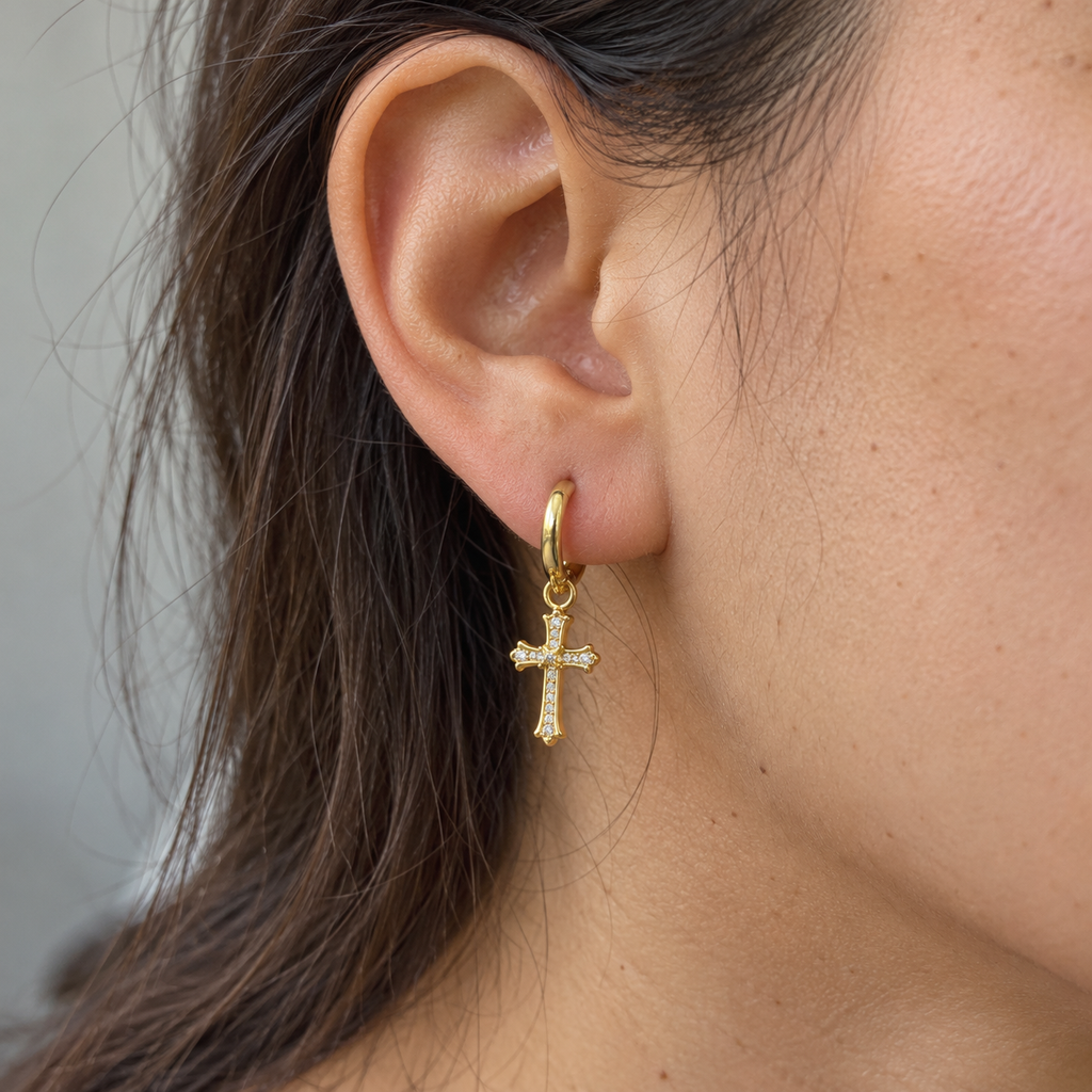 Aretes cruz moissanita 15 mm