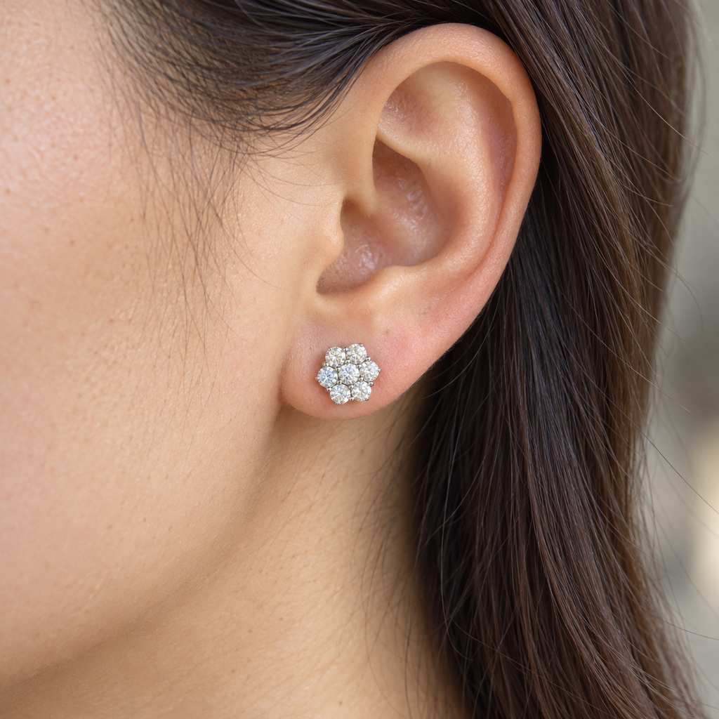 Aretes flor moissanita