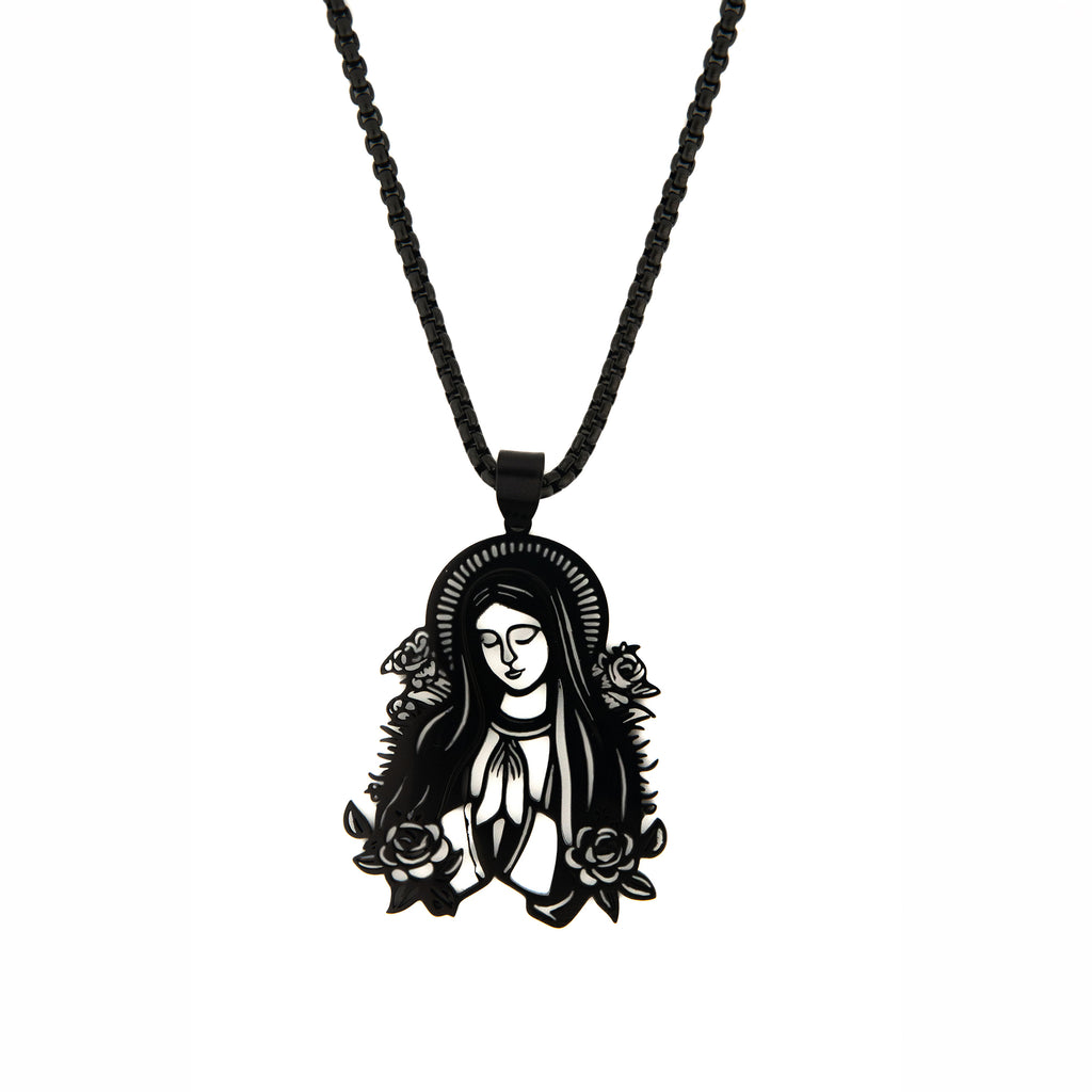 Collar Virgen Maria, acero inoxidable negro - Alkimia Joyeria
