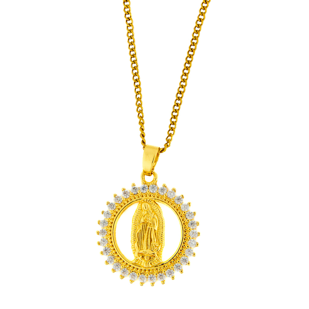 Collar Medalla Virgen con Halo, acero inoxidable chapado oro 18K - Alkimia Joyeria