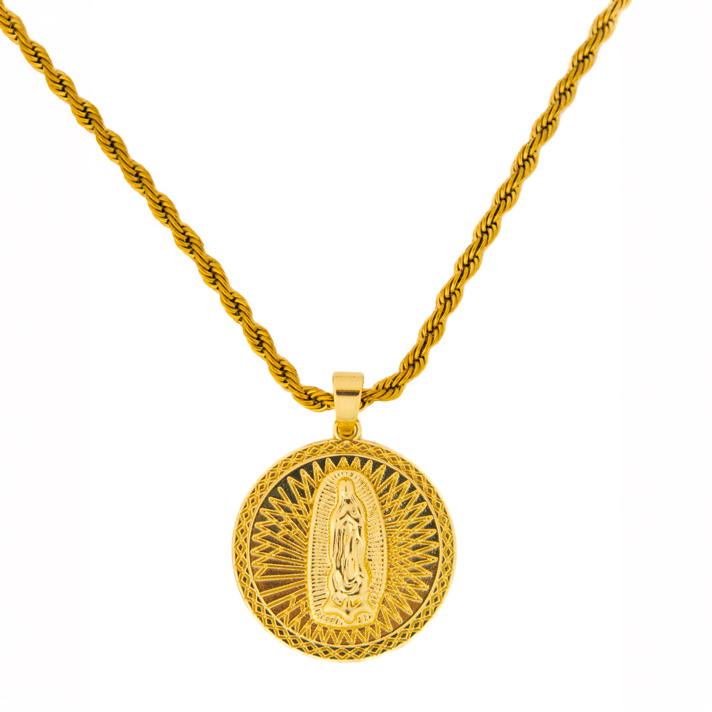 Collar Medalla Virgen Vintage, acero inoxidable chapado oro 18K - Alkimia Joyeria