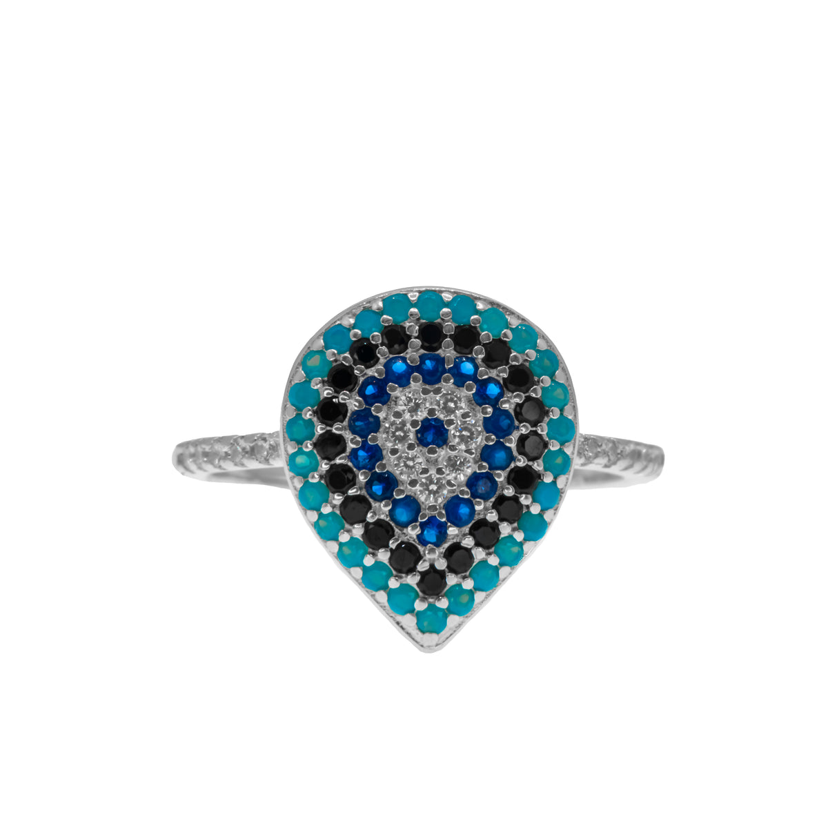 Anillo corte pera ojo azul