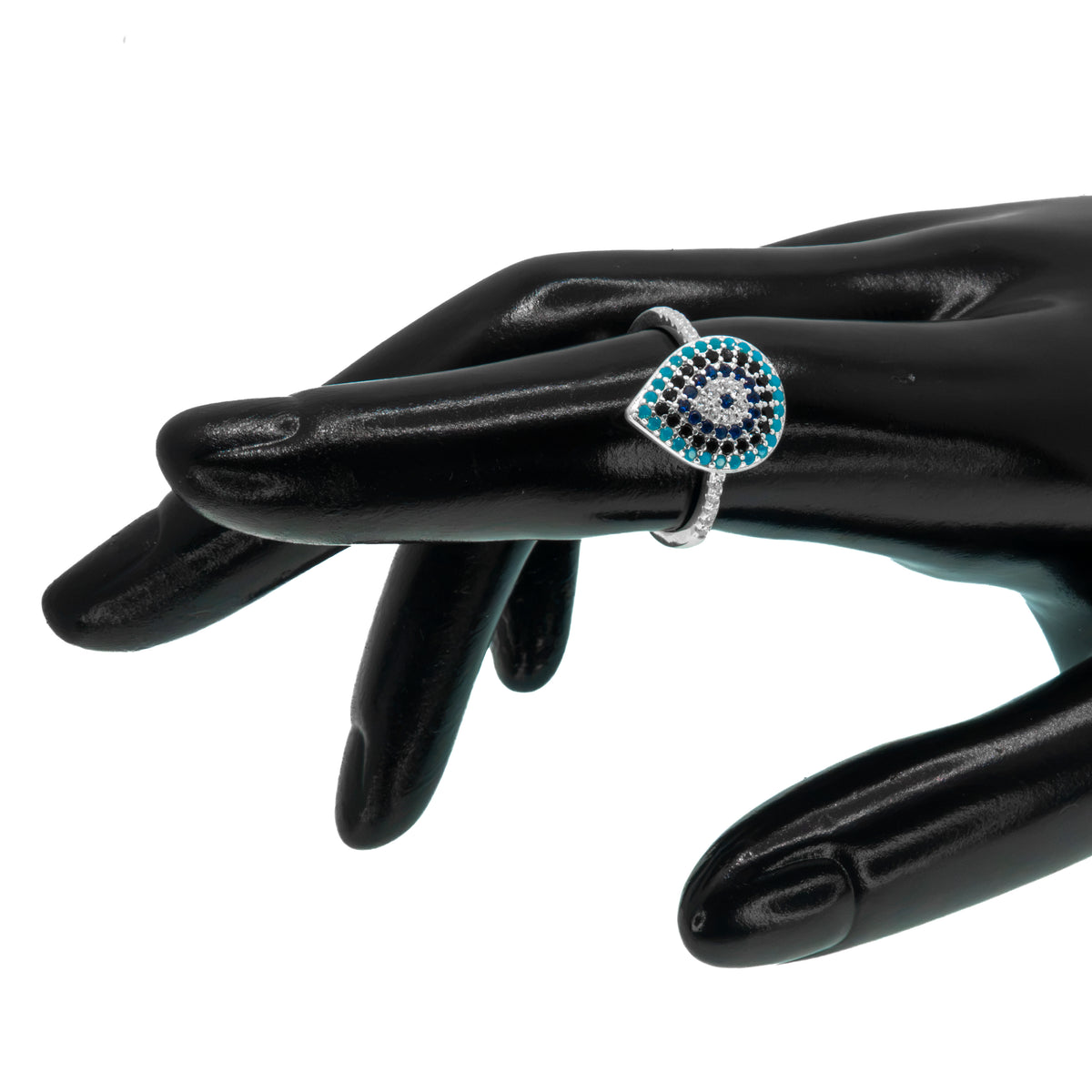 Anillo corte pera ojo azul