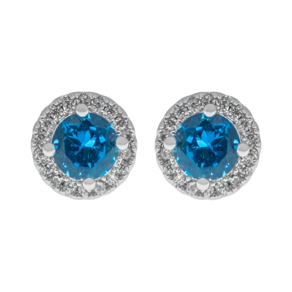 Broqueles halo con circon azul