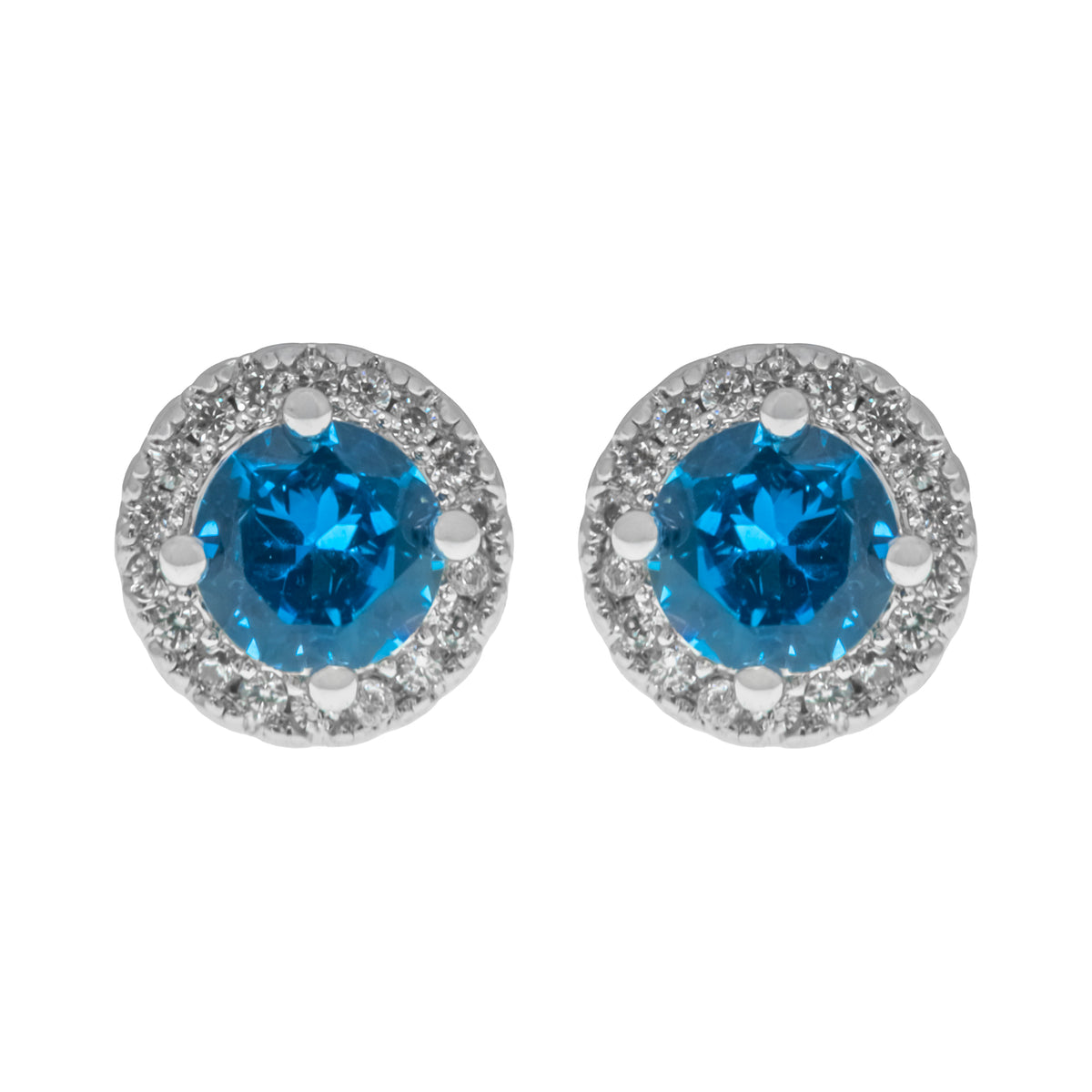 Broqueles halo con circon azul