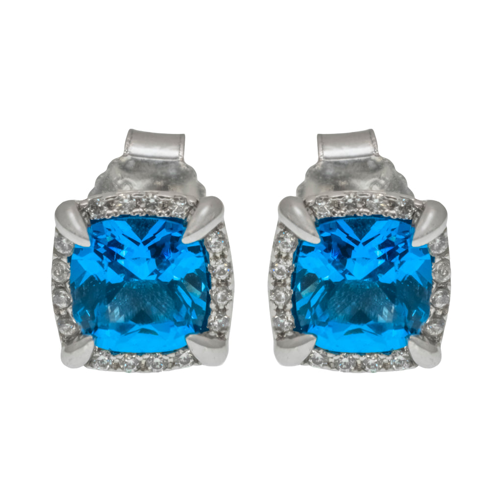 Aretes cuadrados con gema azul