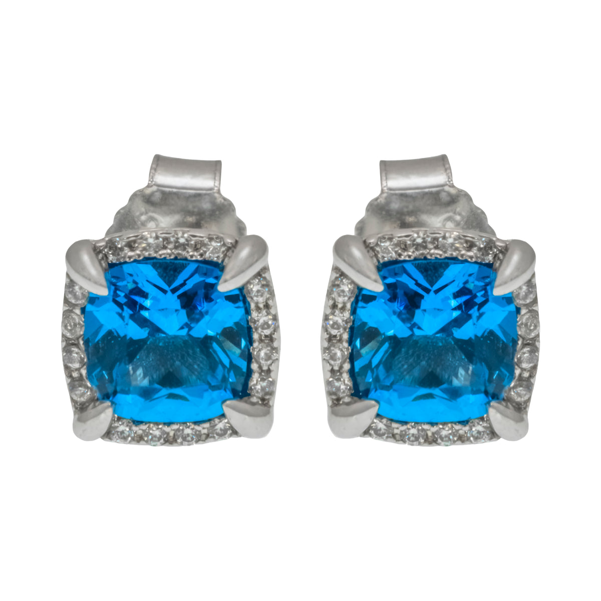 Aretes cuadrados con gema azul