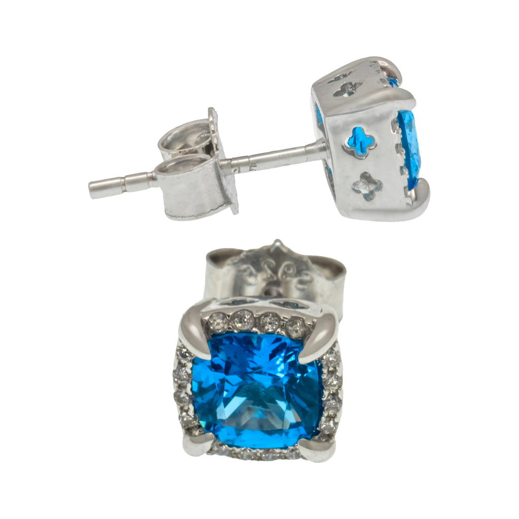 Aretes cuadrados con gema azul