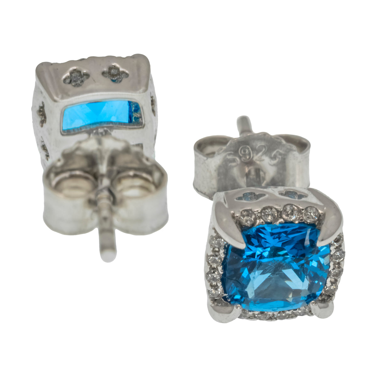 Aretes cuadrados con gema azul