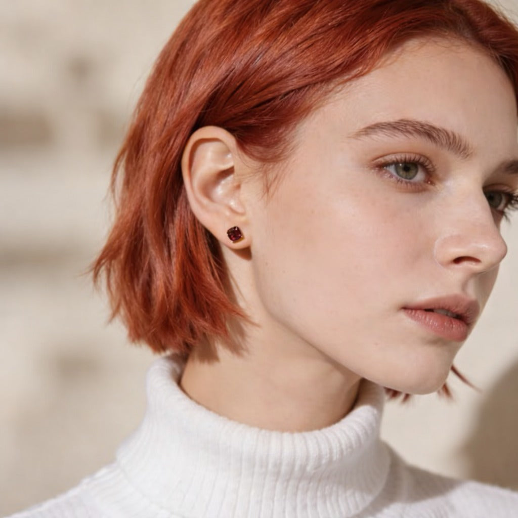 Pendientes Granate Natural Cushion 5x5mm