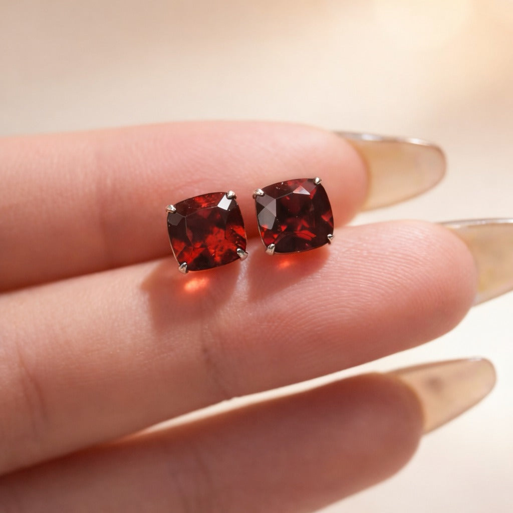 Pendientes Granate Natural Cushion 5x5mm