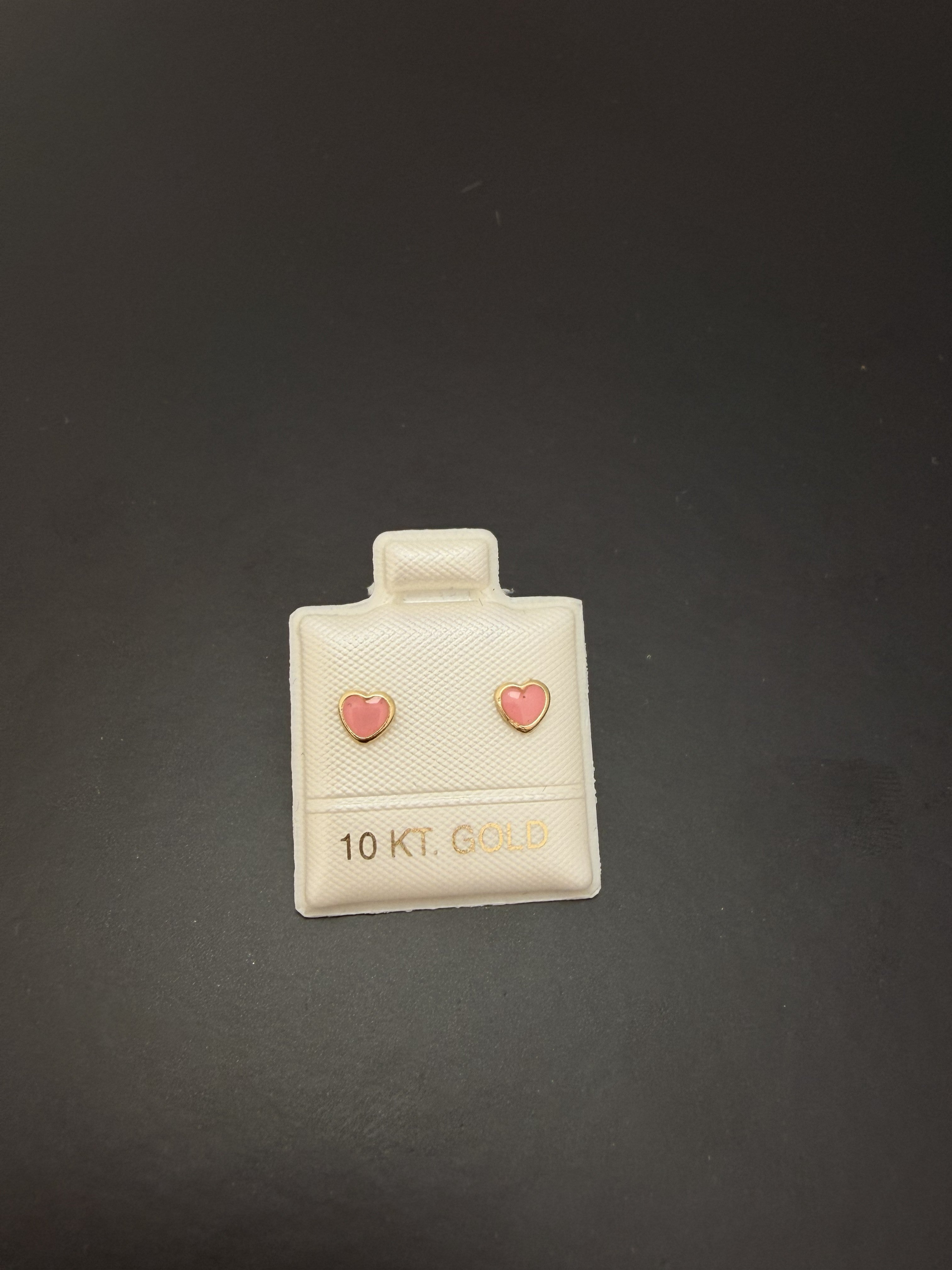 Aretes Corazones Rosados en oro 10K - Mystica Joyeria